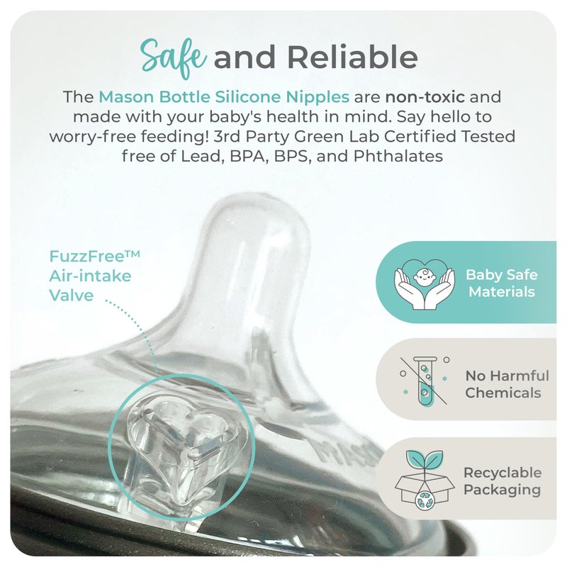Mason Bottle Fast Flow Nipples (6+ Months) - Silicone Baby Bottle Nipples, Fits Any Regular-Mouth Mason Jars - Wide Natural Shape, BPA-Free, Non-Toxic, Made in USA (2-Pack) - Image 4